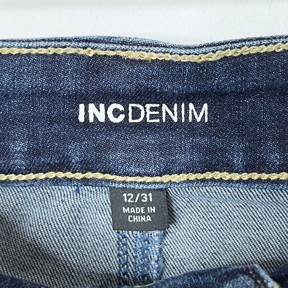 INC Women's Jeans 12/31 Embroidered-Cuff Cropped Dark Wash High Rise Distressed - Picture 7 of 11